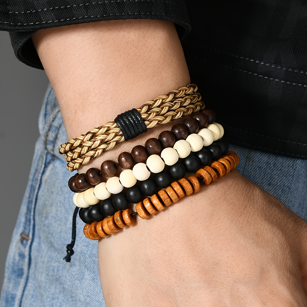 5pc Retro European and American Style Wooden Bead Bracelet Set